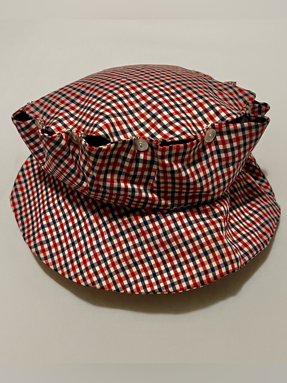 Vintage red and navy gingham checkered sun hat